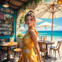 Жёлтое и зелёное платье для пляжа