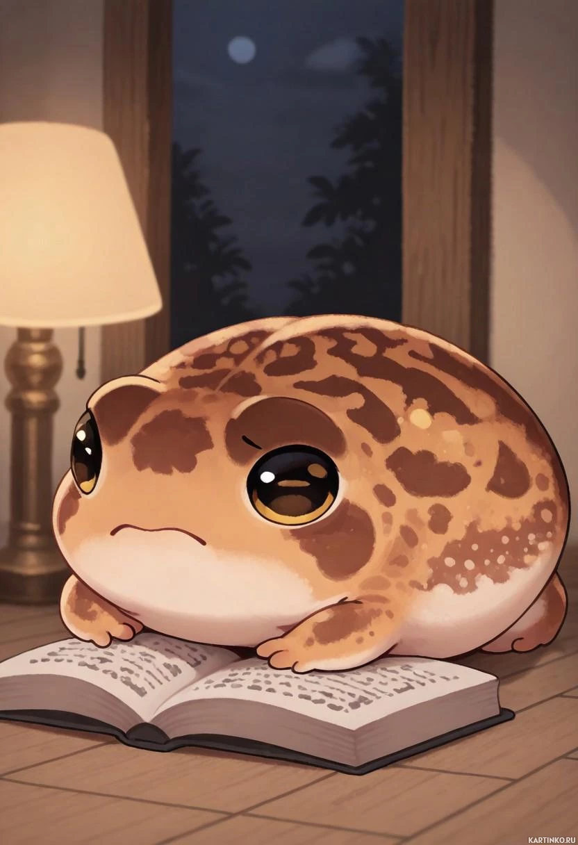 Милая жаба читает книгу