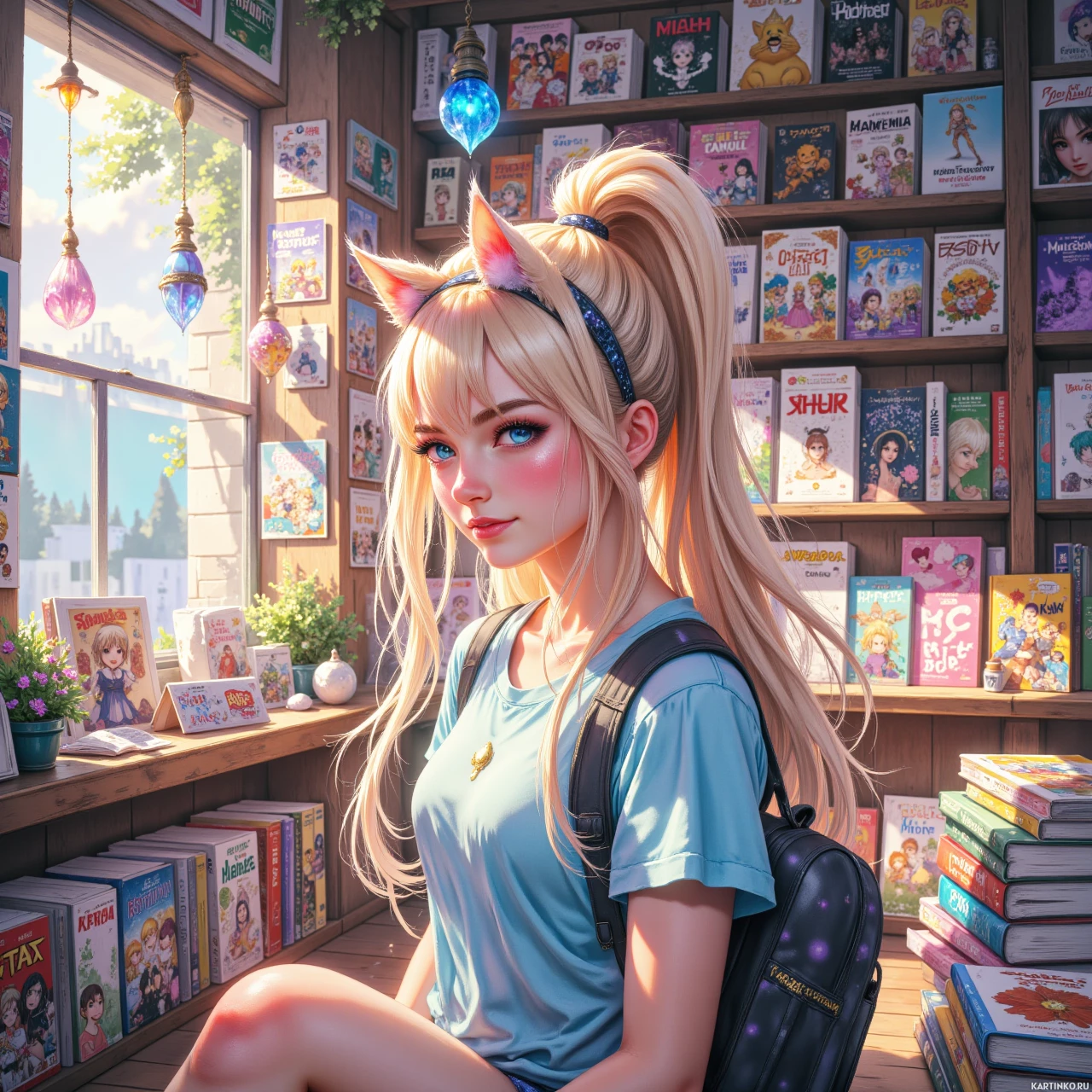 Молодая девушка на книжной ярмарке