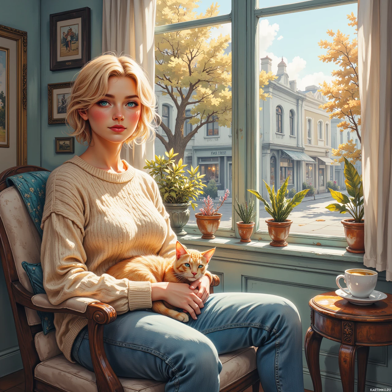 Время с кофе и кошкой на коленях