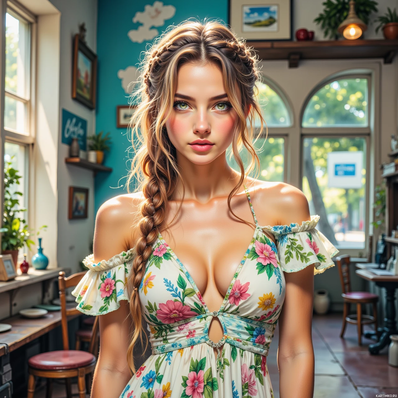 Молодая девушка в платье с цветочным принтом