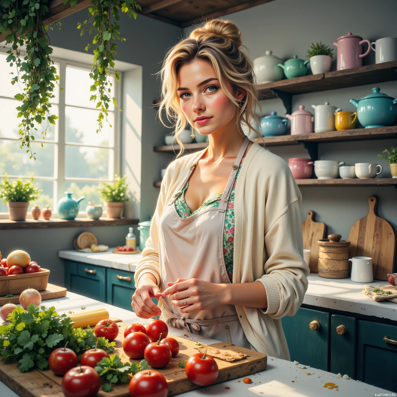 Женщина, любящая еду, на рабочем месте