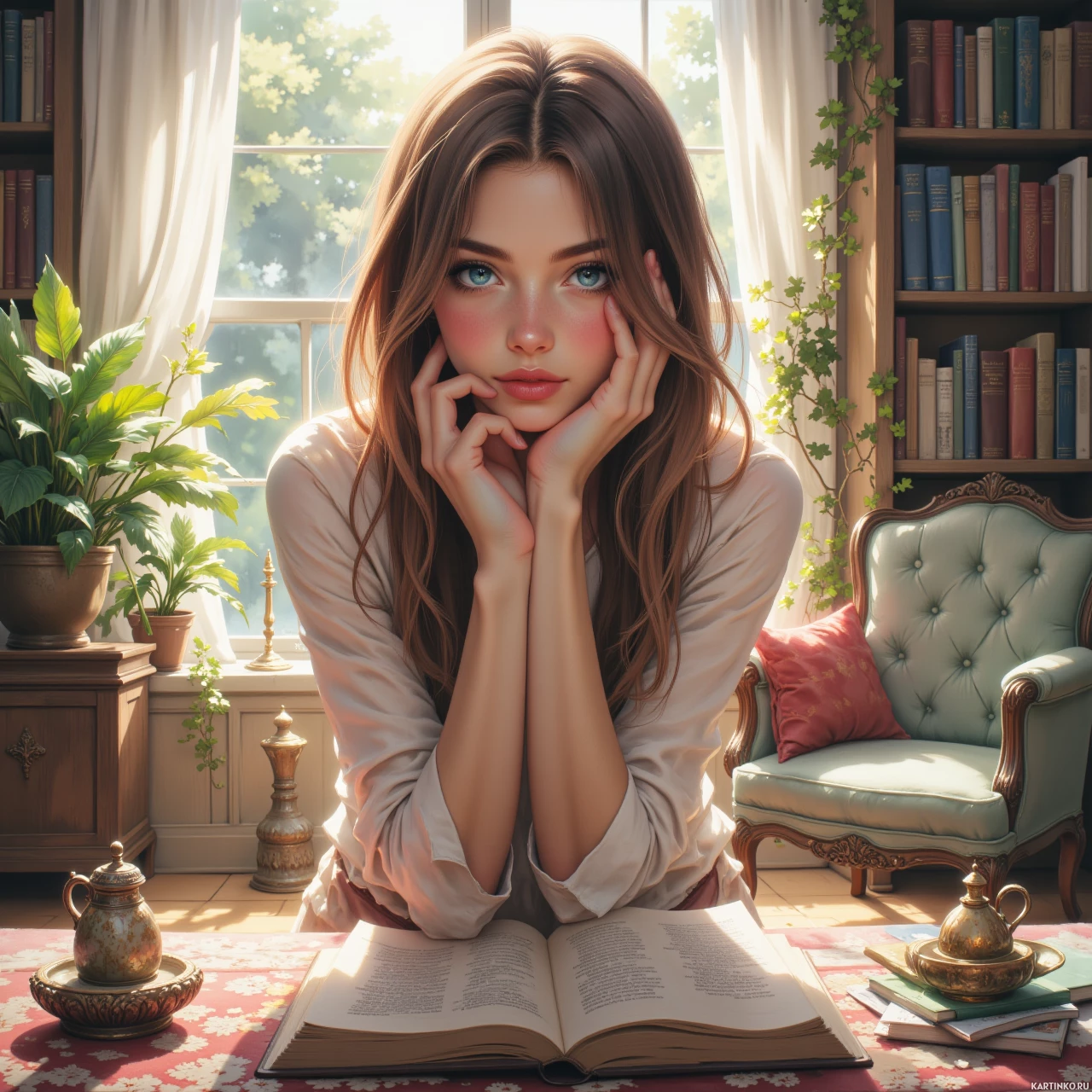 Красивая и любознательная девушка, увлеченная книгами