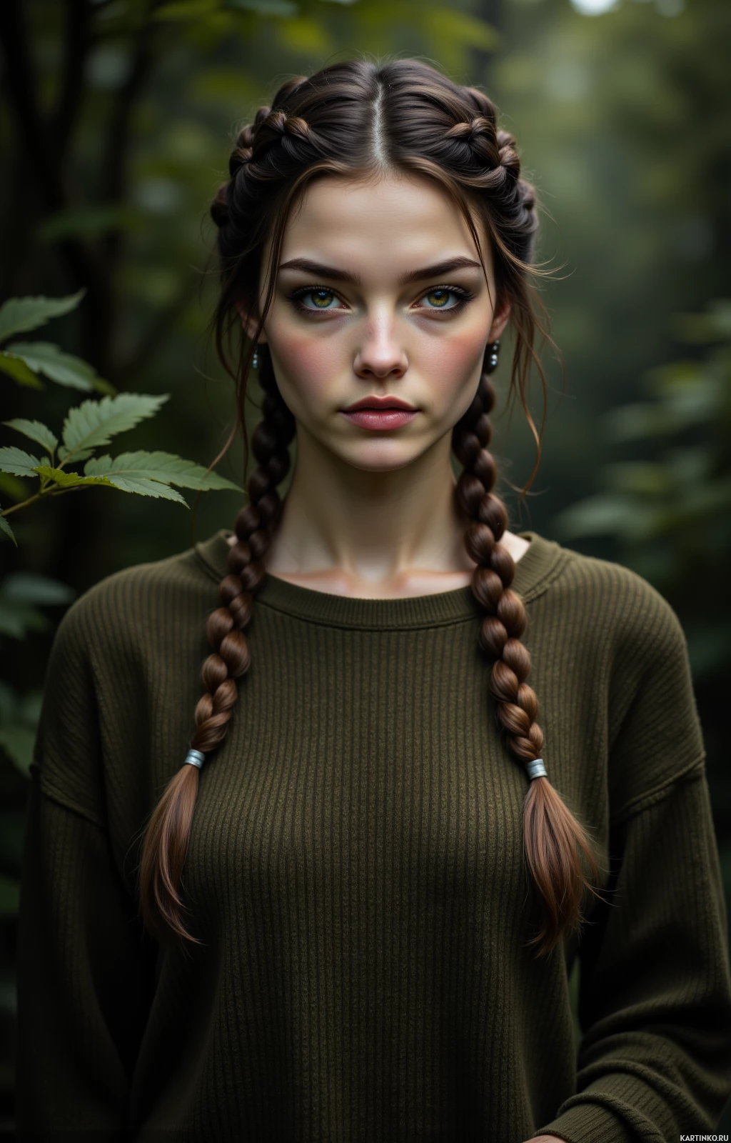 Женщина в свитере позирует для фотографа