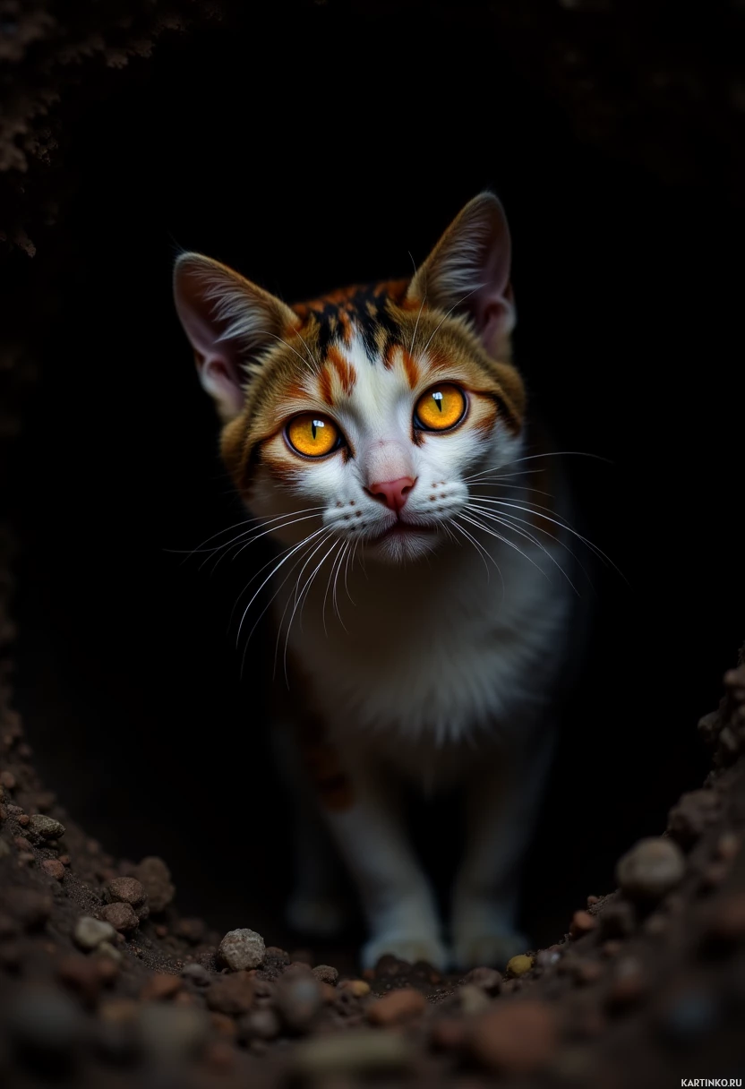 Симпатичная кошка выпрыгивает из ямы